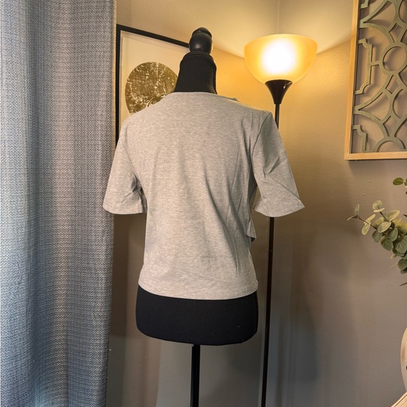 Elegant Gray Short Sleeve Crop Top - Picture 3 of 4